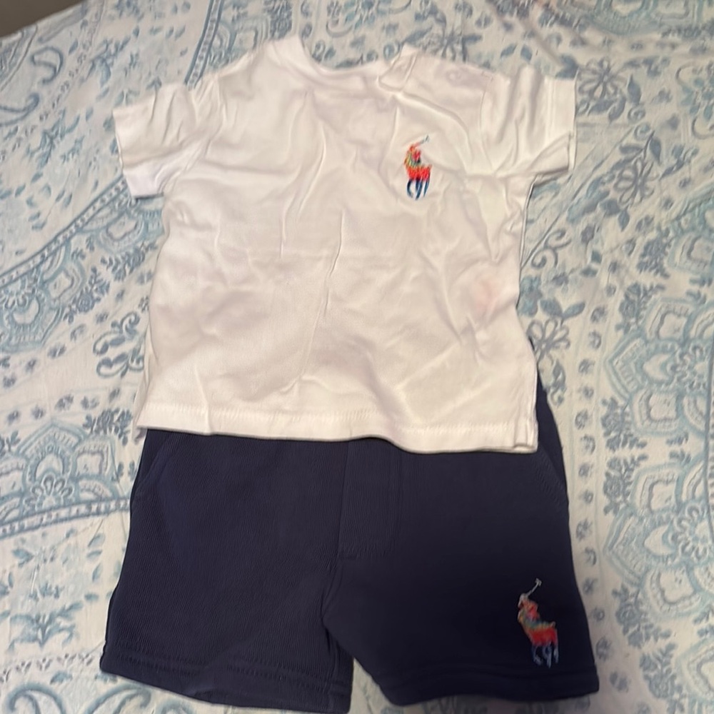 Ralph Lauren White Tee and Navy Shorts Set